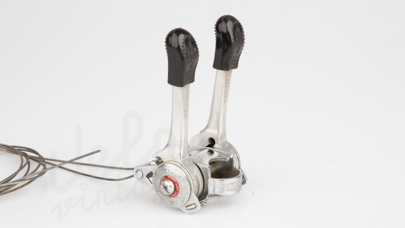 Jeu De Leviers De Vitesses Vintage SunTour LD-1500 POWER SHIFTER à Cliquet Pour Cadre (Downtube) - 5 Vitesses, Argenté